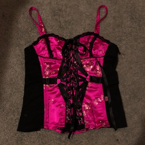 TRIPP NYC Black and Pink Floral Corset Top in size Large - Picture 3 of 10